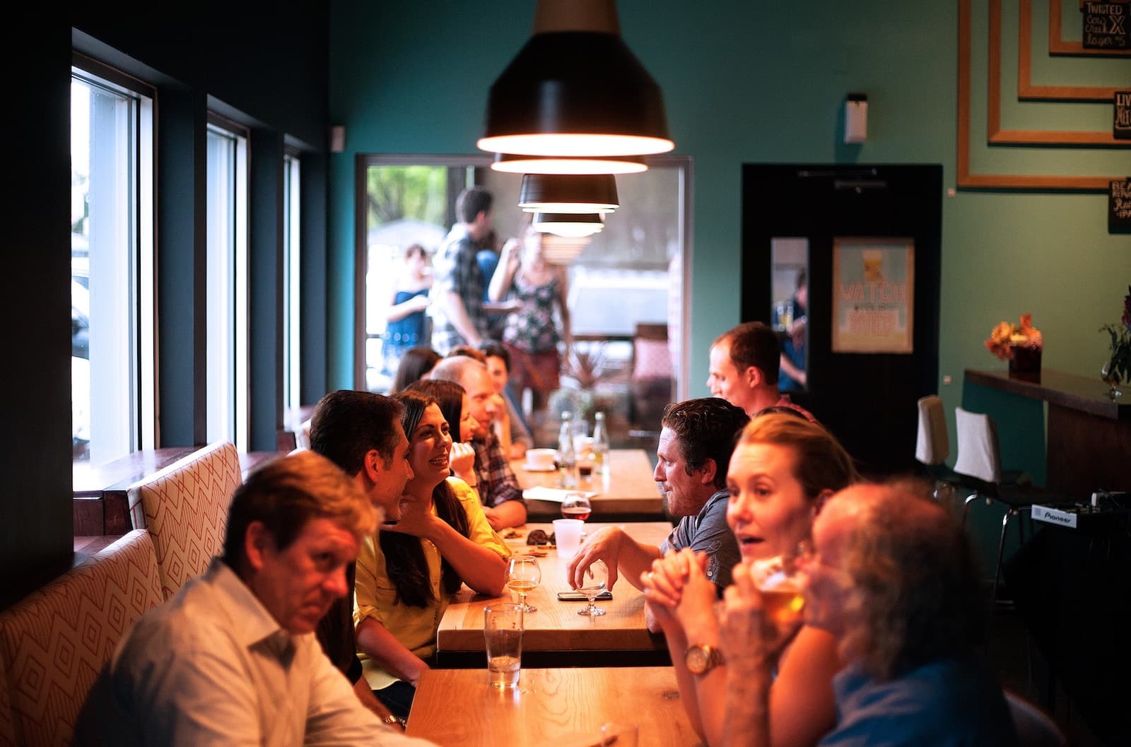 Couples eating at a restaurant
